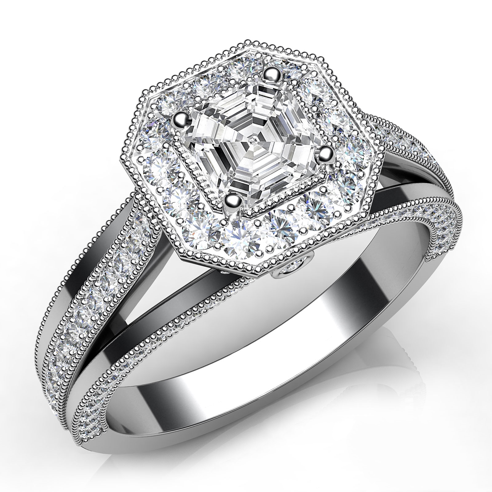 Asscher Cut Diamond Engagement Halo Pave Set Ring Gia G Vs2 18k White Gold 14ct Ebay