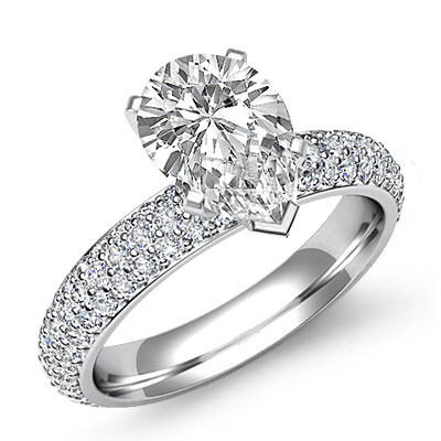 Pear Shape Diamond Flashy Pave Engagement Ring Gia I Color Vs2 Platinum 