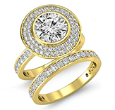 bezel gala halo bridal set round diamond engagement ring 18k yellow gold 1.78ctw