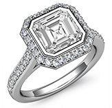 halo pave bezel sidestone asscher diamond engagement ring 18k white gold 1.42ctw