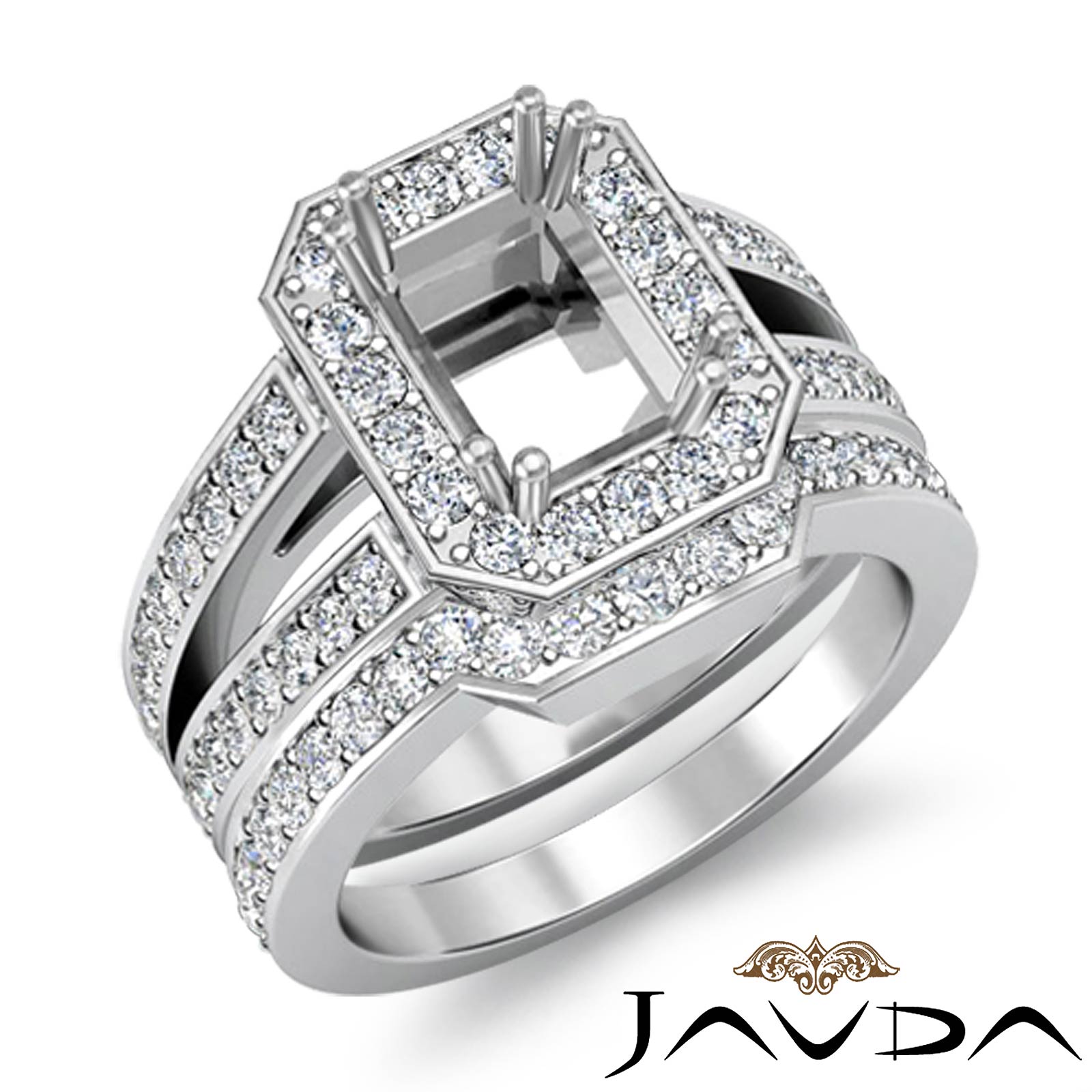 Diamond Engagement Split Shank Ring Emerald Bridal Setting 14k Gold ...