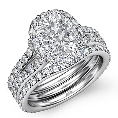 Fine Cushion Diamond Engagement Bridal Set Ring GIA G SI1 14k White ...