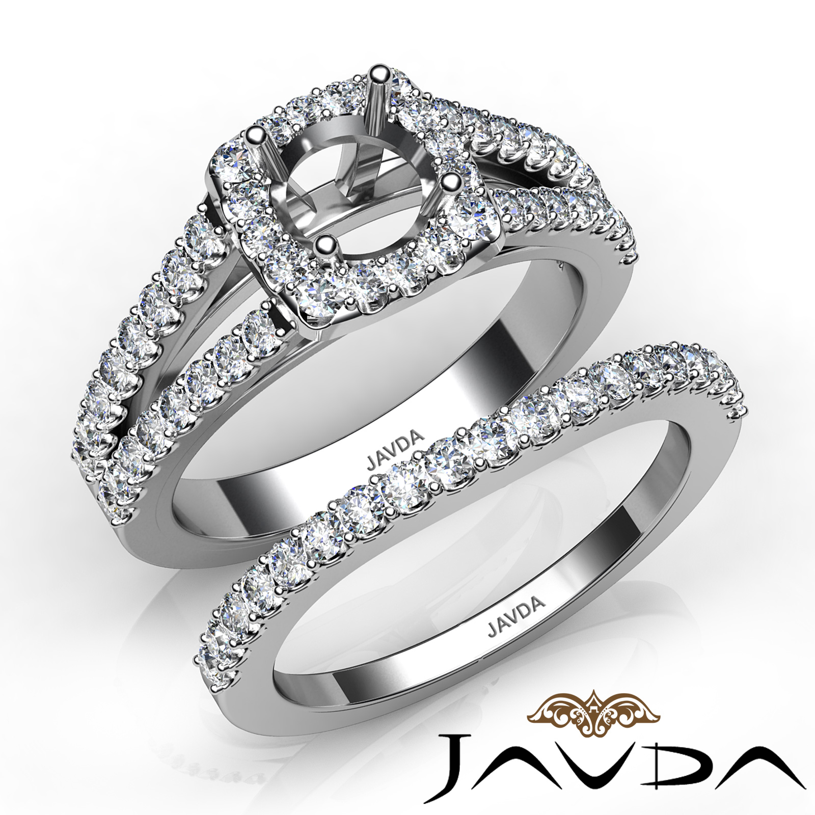 U Prong Diamond Engagement Semi Mount Ring Round Bridal Set Platinum  (1.25Ct. tw.)