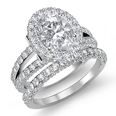 Bridal Set Oval Diamond Vintage Pave Engagement Ring GIA F SI1 Platinum ...