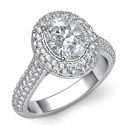 2.5 ct Oval Shape Diamond Engagement Ring Halo Pre-Set 14k White Gold I ...