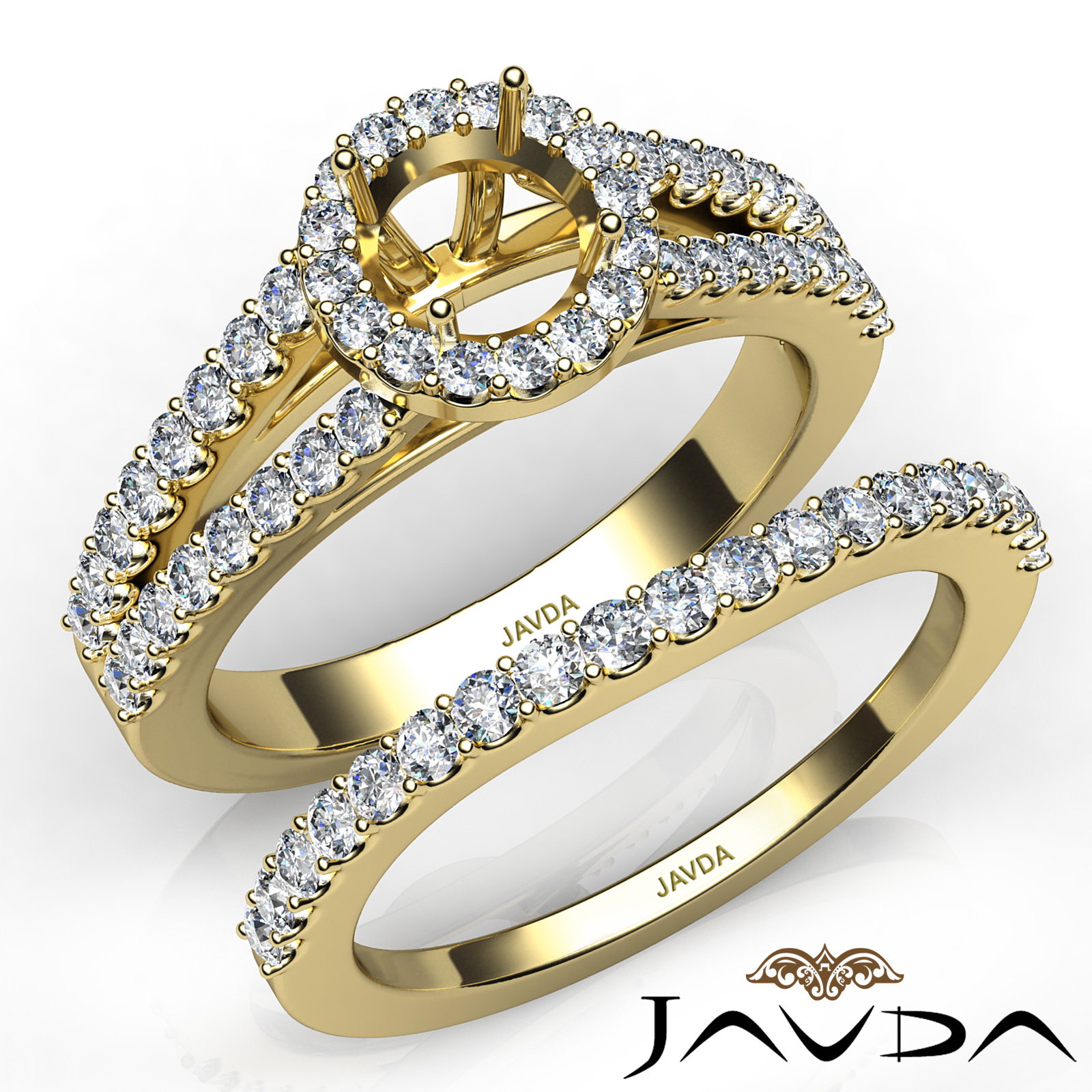 U Prong Diamond Engagement Semi Mount Ring Round Bridal Set
