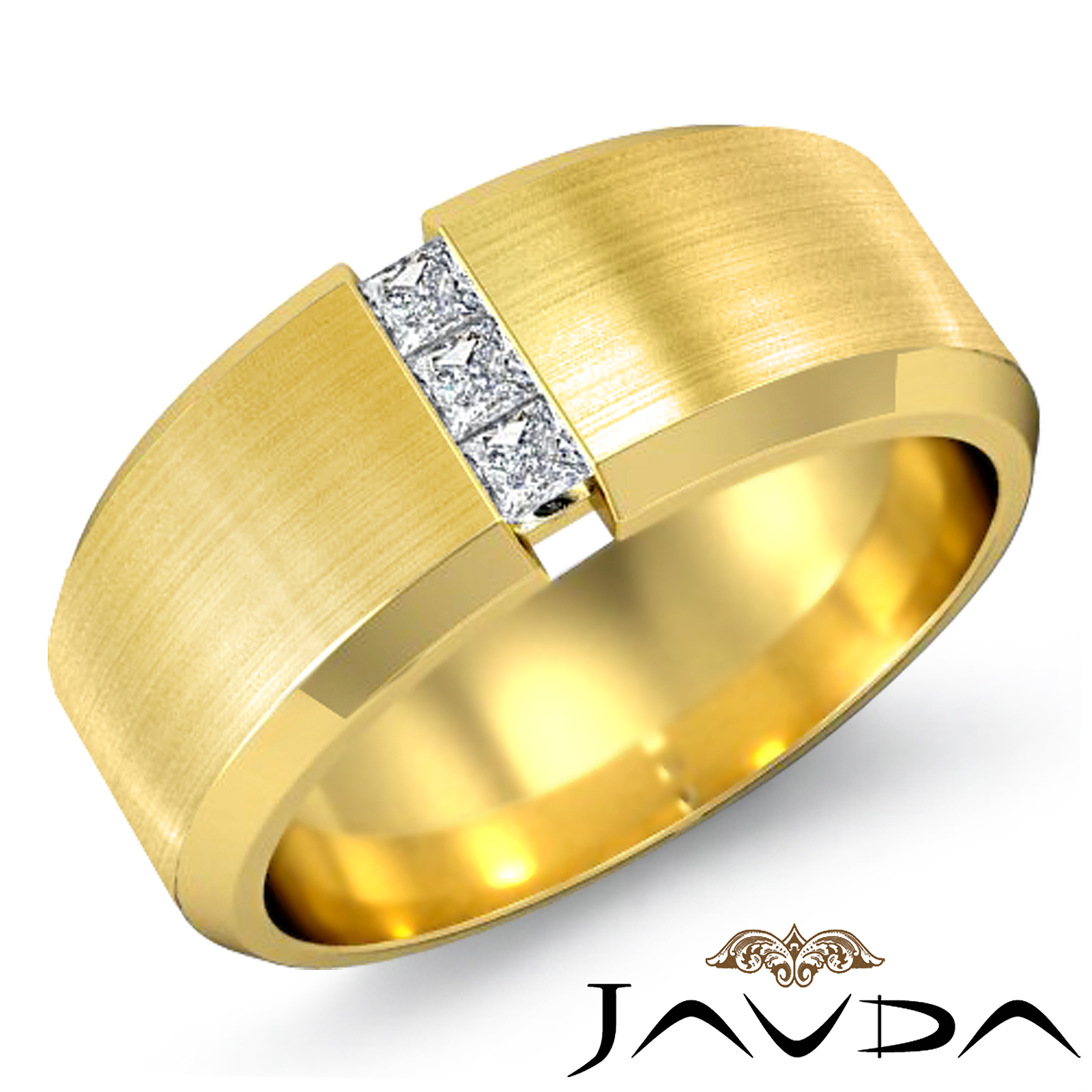 Matte 3 Stone Princess Diamond Men's Half Wedding Band 14k Gold (0.25Ct.  tw.)