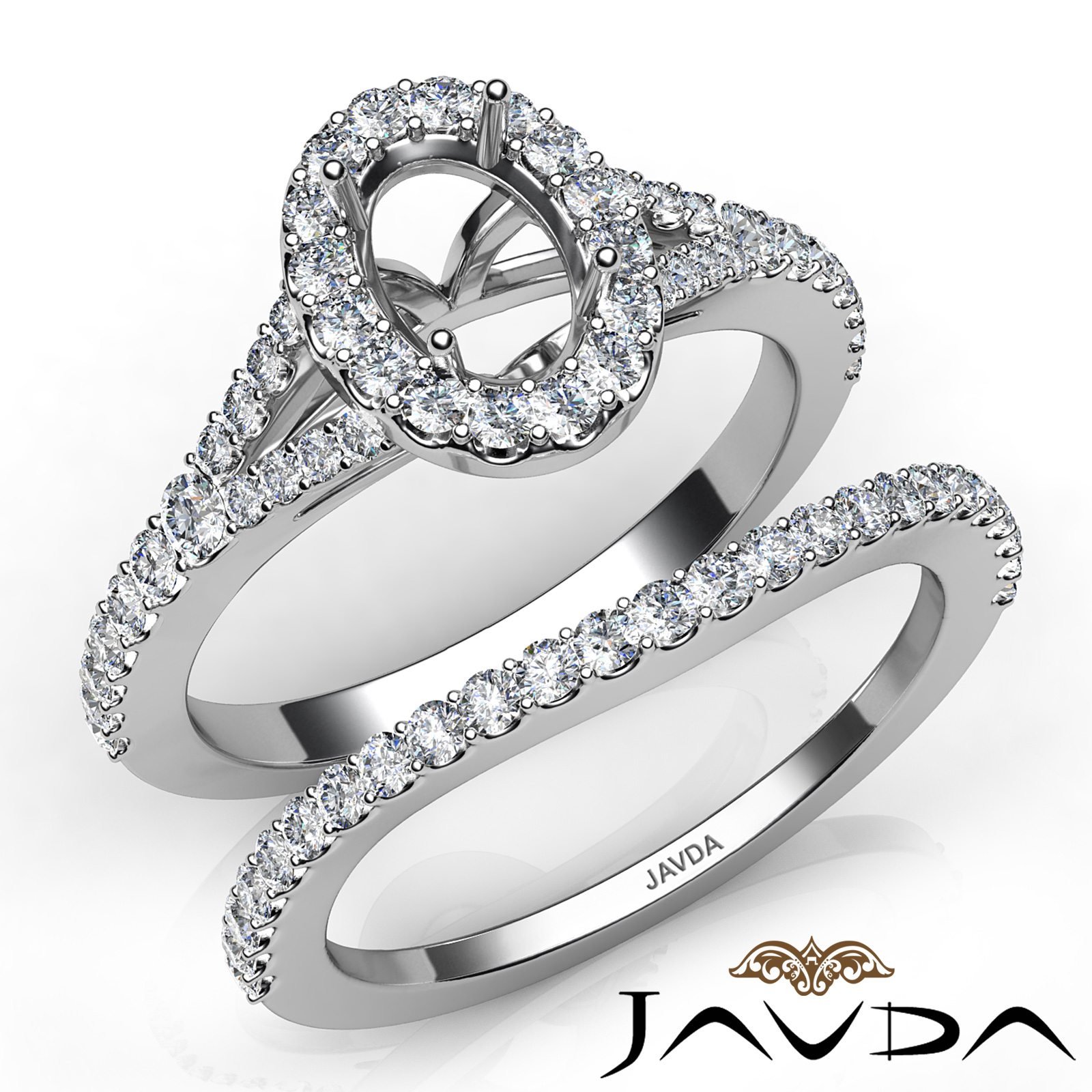 U Prong Diamond Engagement Ring Oval Semi Mount Bridal Set Platinum 0