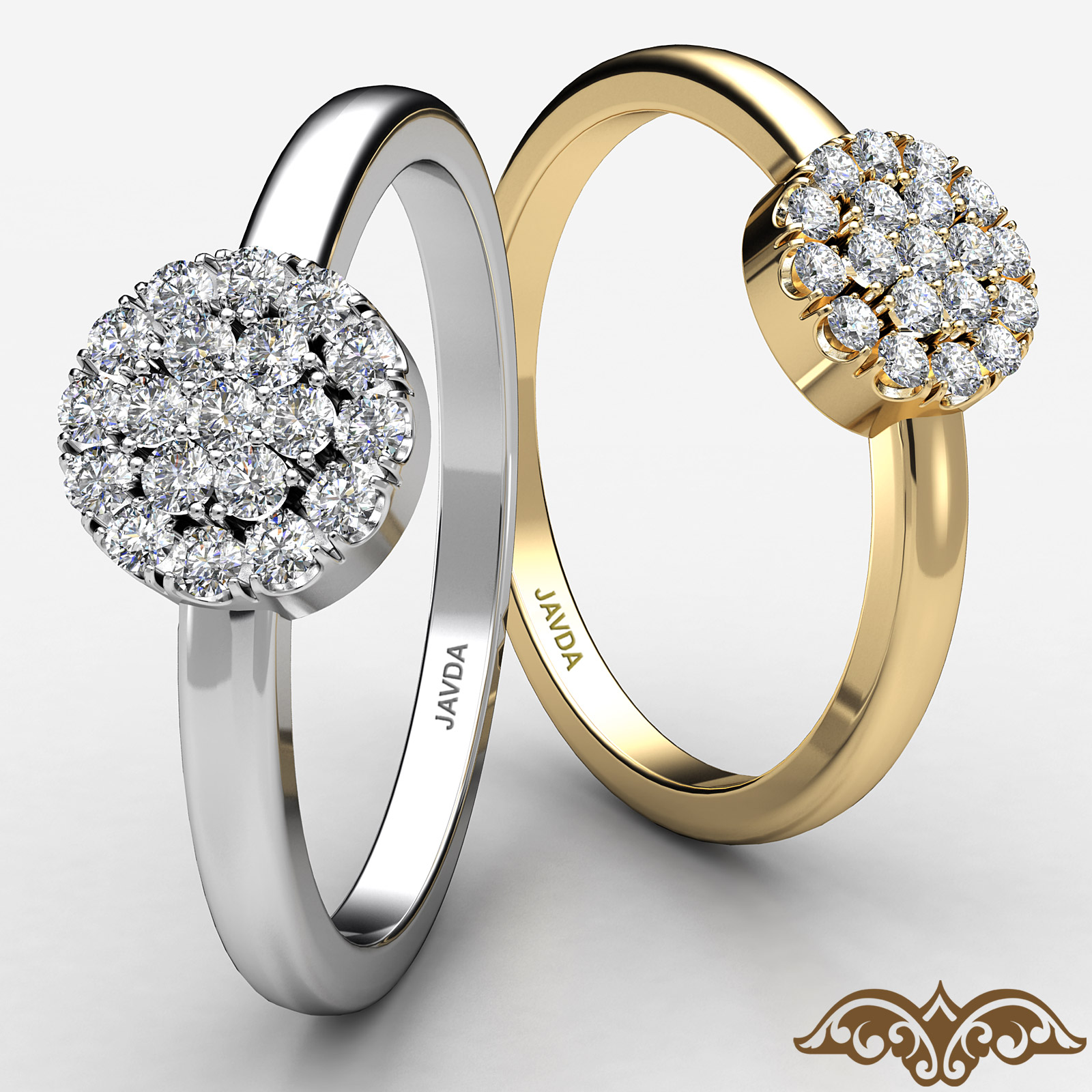 U Split Pave Women's Round Diamond Cluster Ring In 14k White Gold