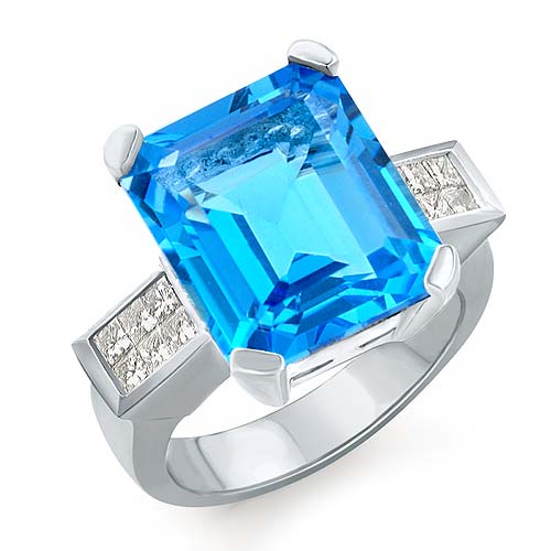 11.5 CT Princess Diamond Blue Tpz Gemstone Ring W Gold