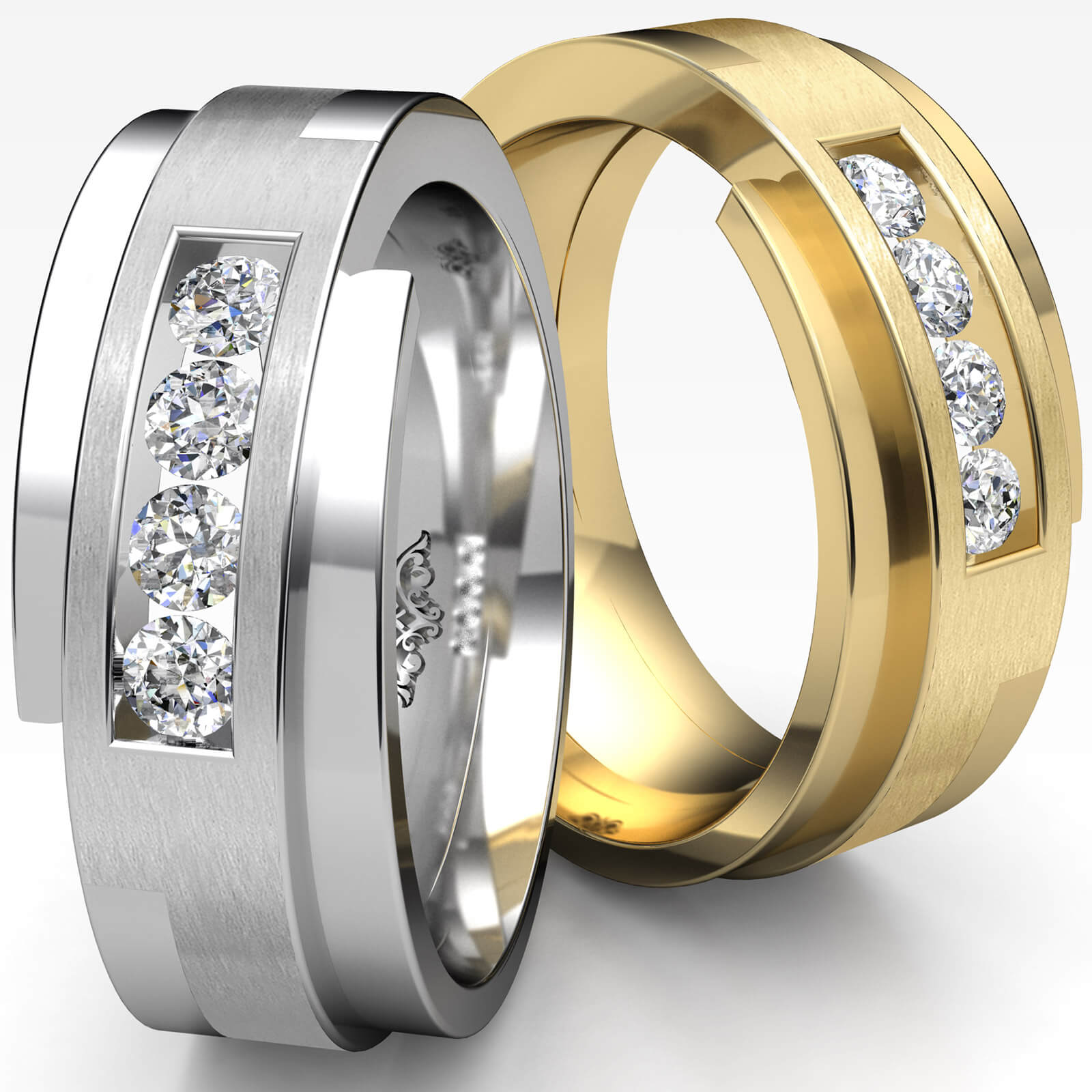 Gold Couple His & Her Wedding Band Ring Set | Bride Groom Wedding Bands 18K Couple Ring Set