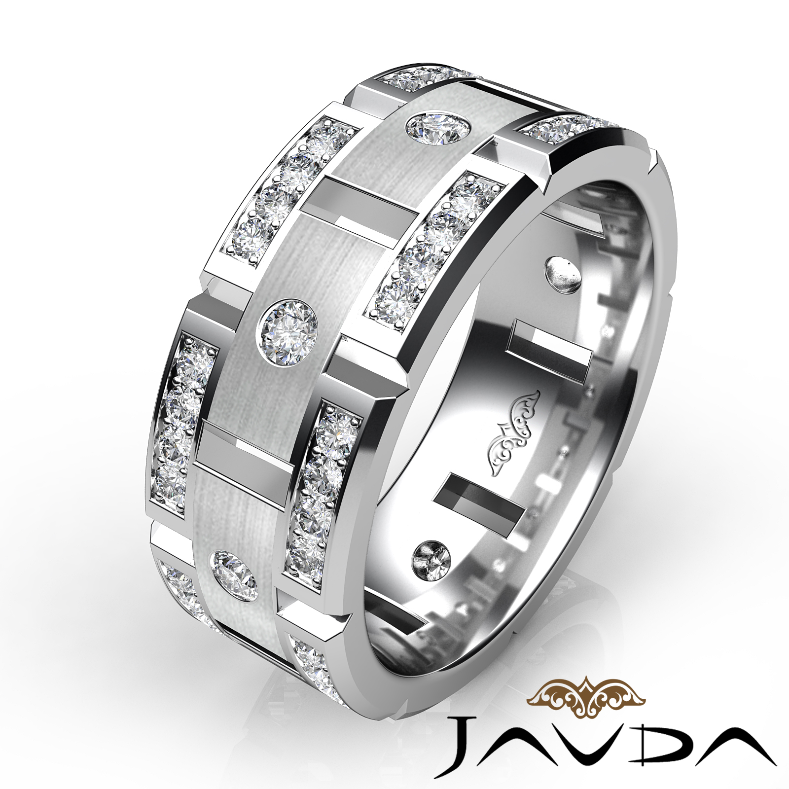 Round Diamond Wedding Eternity Band Mens Matt Finish Ring 14k White Gold 100ct