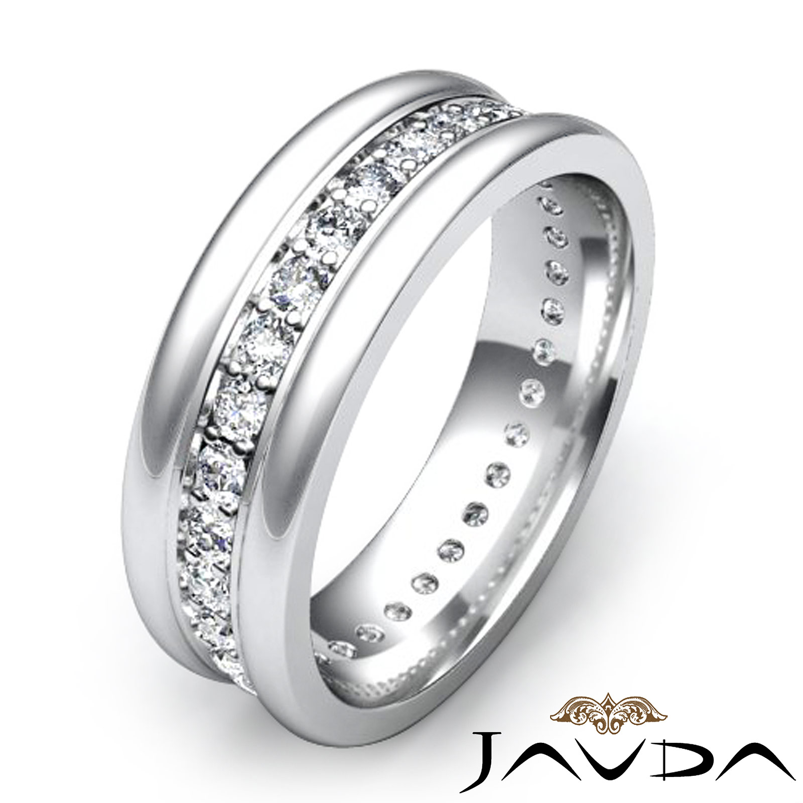 Pave Set Diamond Eternity Men's Wedding Band Round Edges 14k White Gold ...