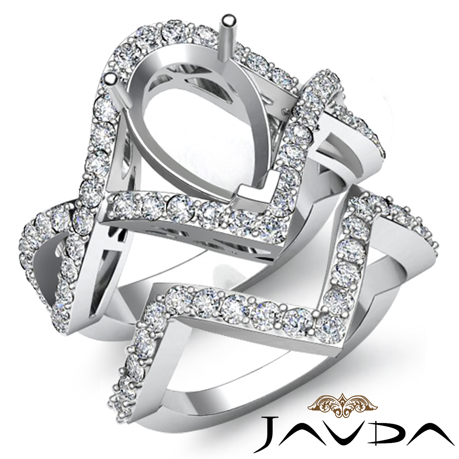 Round Diamond Engagement Ring Pear Bridal Set Platinum Pave Setting (1.4Ct.  tw.)