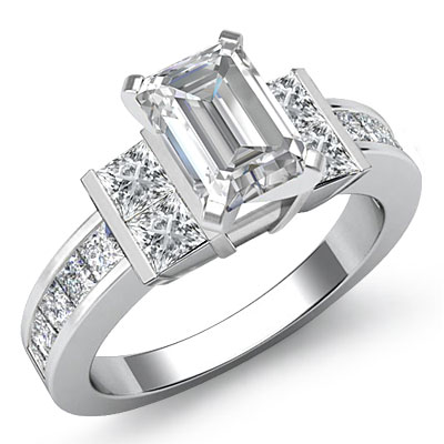 Gleaming Emerald Diamond Designer Engagement Ring GIA F SI1 14k White ...
