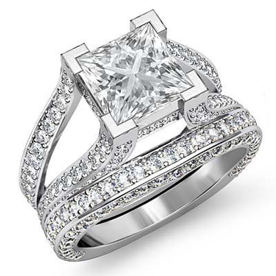 Split Shank Princess Diamond Engagement Ring Bridal Set GIA I VS2 ...