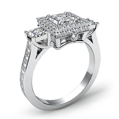 Vintage 3 Stone Princess Diamond Ideal Engagement Ring GIA F VS2 ...