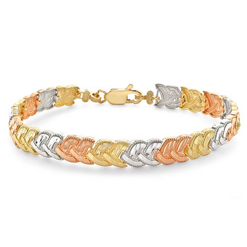 14k Solid Tri Color Gold Womens Diamond Cut Bracelet 0966