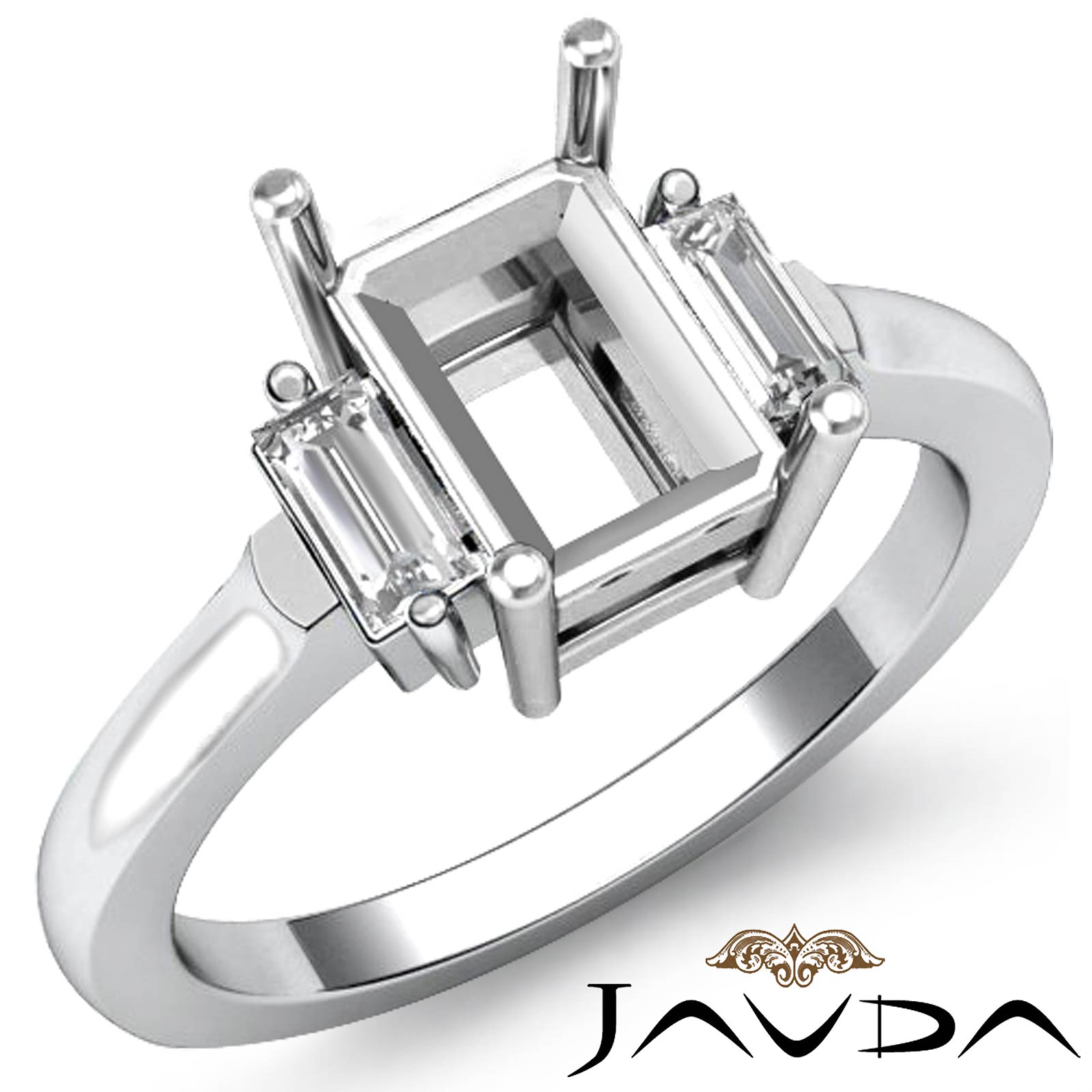 3Stone Diamond Baguette Emerald Engagement Ring Setting 14K Yellow Gold 0.25ct