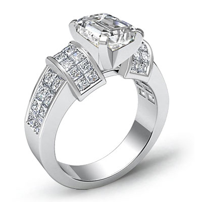 Splendid Emerald Diamond Solid Engagement Ring GIA I SI1 14k White Gold ...