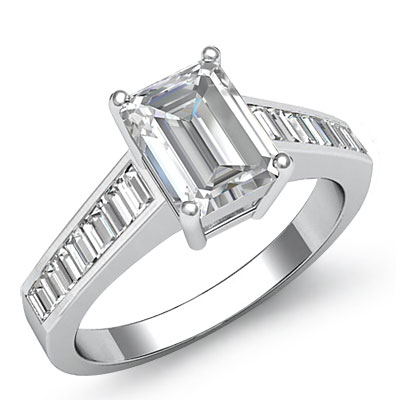 Emerald Diamond Baguette Channel Set Engagement Ring GIA F VS2 Platinum ...