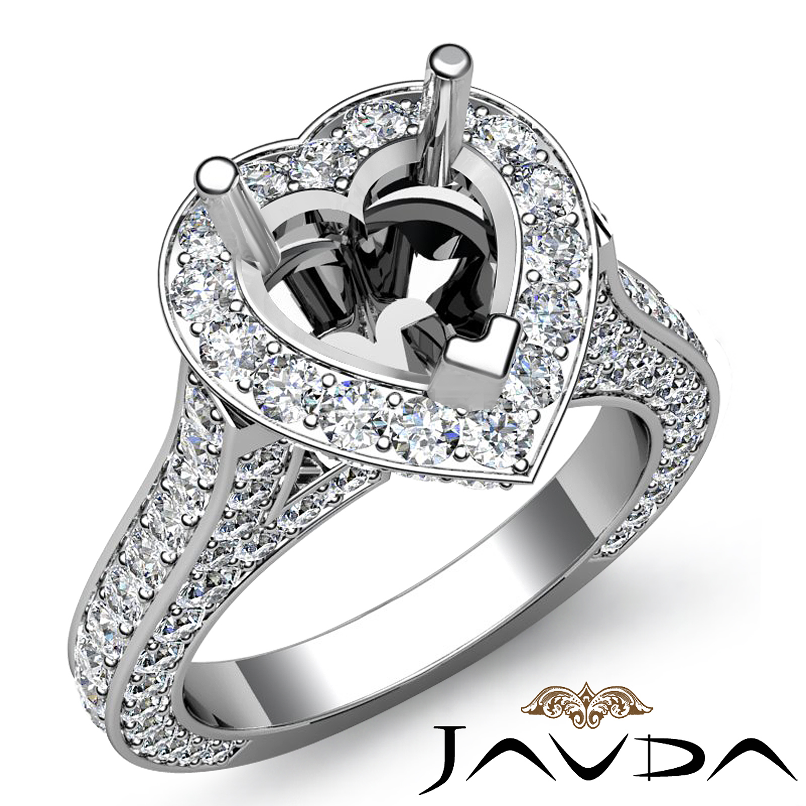 Heart Semi Mount Diamond Engagement Halo Pave Setting Ring Platinum (2