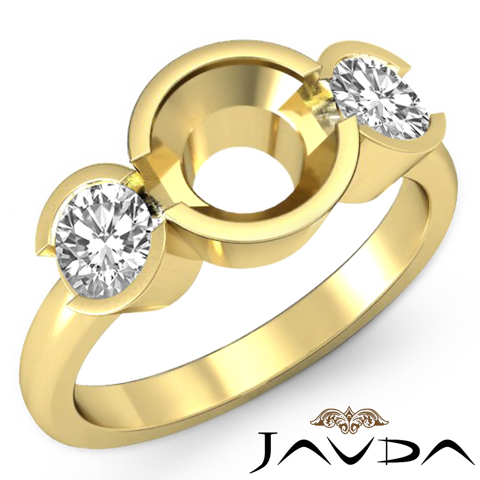Fascinating Diamonds Bezel Round Cut 3 Stone Engagement Ring Yellow Gold