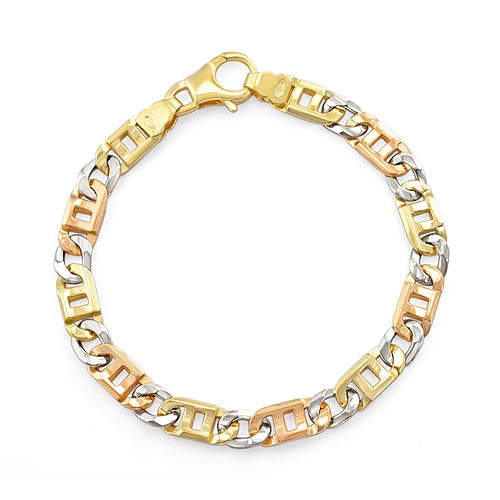 14k Tri Color Gold Men Fancy Link Bracelet (7mm,8.25
