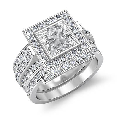 Princess Diamond Bridal Set Solid Pave Engagement Ring GIA G VS2 ...