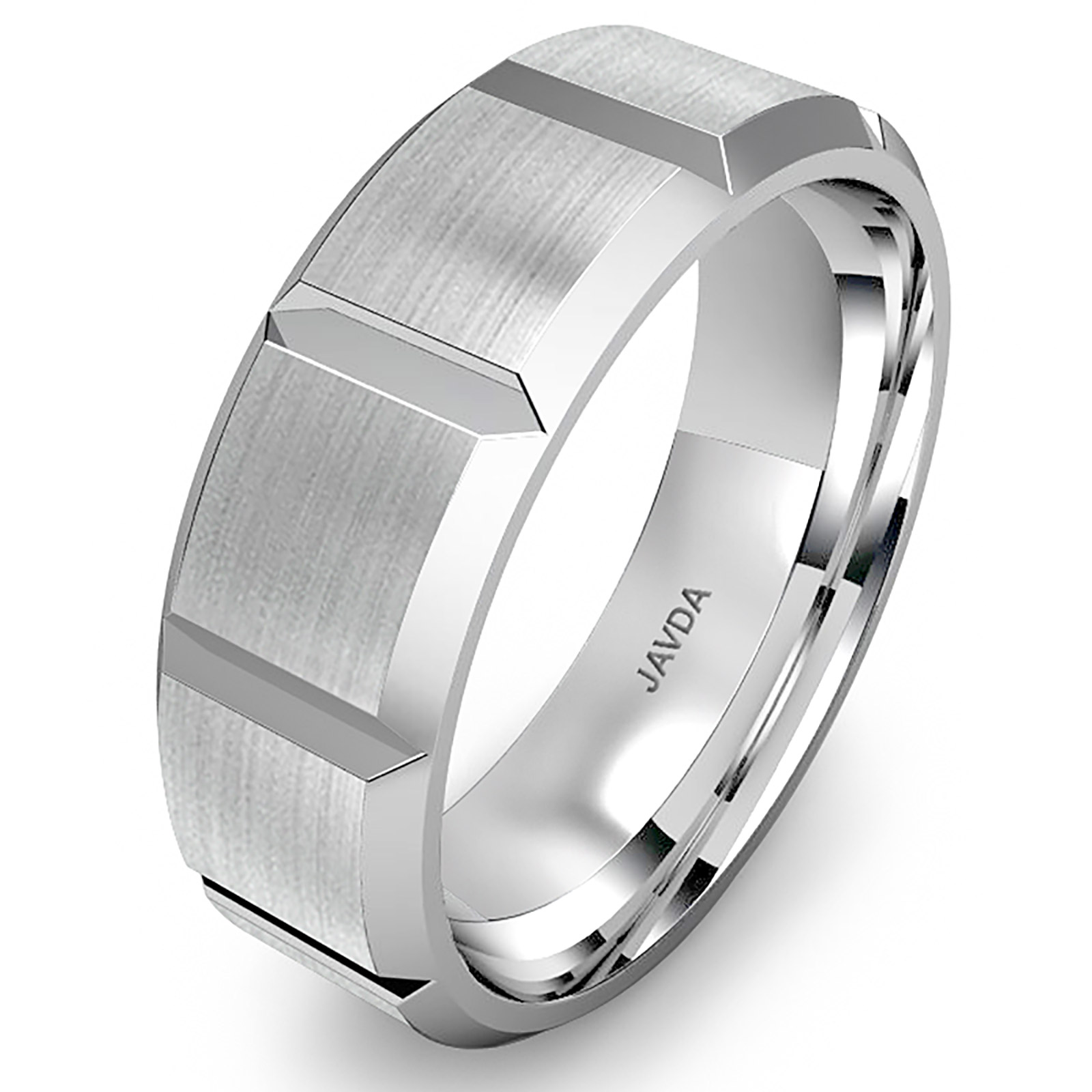 Beveled Edge Men's Dome Wedding Band 14k White Gold Solid Ring 7mm 9.9g ...