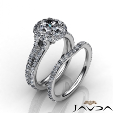 Split Shank Halo Bridal Pave diamond Ring 18k Gold White