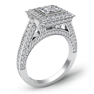 1.25Ct Halo Setting Diamond Engagement Princess Semi Mount Ring Gold W18k