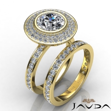 Bezel Gala Halo Bridal Set diamond  14k Gold Yellow