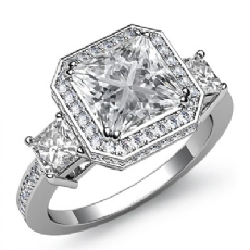 Circa Halo Pave Three Stone diamond Ring 18k Gold White