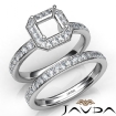 Asscher Halo Diamond Semi Mount Engagement Ring Bridal Set 18k White Gold 0.95Ct - javda.com 
