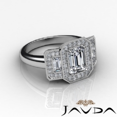 Halo Three Stone Sidestone diamond Ring 18k Gold White
