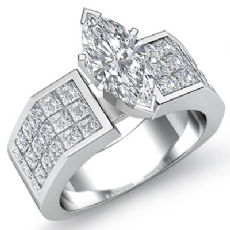Sidestone Invisible Set Shank diamond Ring 18k Gold White