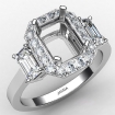 3 Stone Halo Diamond Engagement Emerald Semi Mount 14k White Gold Ring 0.78Ct - javda.com 