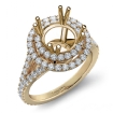 Round Semi Mount French V Cut Pave Diamond Engagement Ring 14k Yellow Gold 1.3Ct - javda.com 