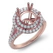 Round Semi Mount French V Cut Pave Diamond Engagement Ring 14k Rose Gold 1.3Ct - javda.com 