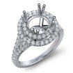 Round Semi Mount French V Cut Pave Diamond Engagement Ring 14k White Gold 1.3Ct - javda.com 