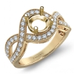 Halo Set Diamond Engagement 14k Yellow Gold Round Semi Mount Milgrain Ring 0.45Ct - javda.com 