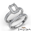 Emerald Halo Diamond Semi Mount Engagement Ring Bridal Set 18k White Gold 0.95Ct - javda.com 