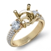 3 Stone Diamond Engagement Ring Round Semi Mount Prong Set 18k Yellow Gold 0.9Ct - javda.com 