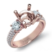 3 Stone Diamond Engagement Ring Round Semi Mount Prong Set 14k Rose Gold 0.9Ct - javda.com 