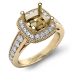 Diamond Engagement Cushion Semi Mount 14k Yellow Gold Halo Milgrain Ring 0.8Ct - javda.com 