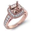 Diamond Engagement Cushion Semi Mount 14k Rose Gold Halo Milgrain Ring 0.8Ct - javda.com 