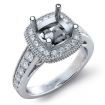 Diamond Engagement Cushion Semi Mount 14k White Gold Halo Milgrain Ring 0.8Ct - javda.com 