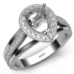 Halo Pave Diamond Engagement Pear Semi Mount Millgrain Ring 14k White Gold 0.9Ct - javda.com 