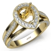 Halo Pave Diamond Engagement Pear Semi Mount Millgrain Ring 14k Yellow Gold 0.9Ct - javda.com 